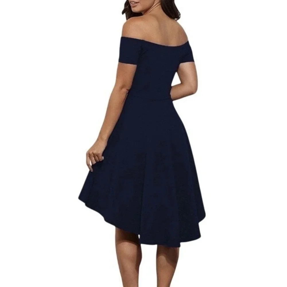 Sarin Mathews Black Off The Shoulder Cocktail Dress‎ Size S Stretch Short Sleeve
